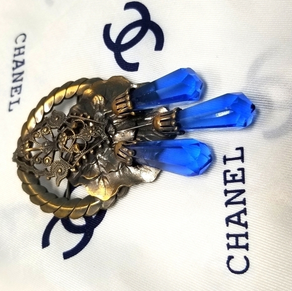 VINTAGE Max Neiger Blue Czech Crystal Brooch - Picture 3 of 5